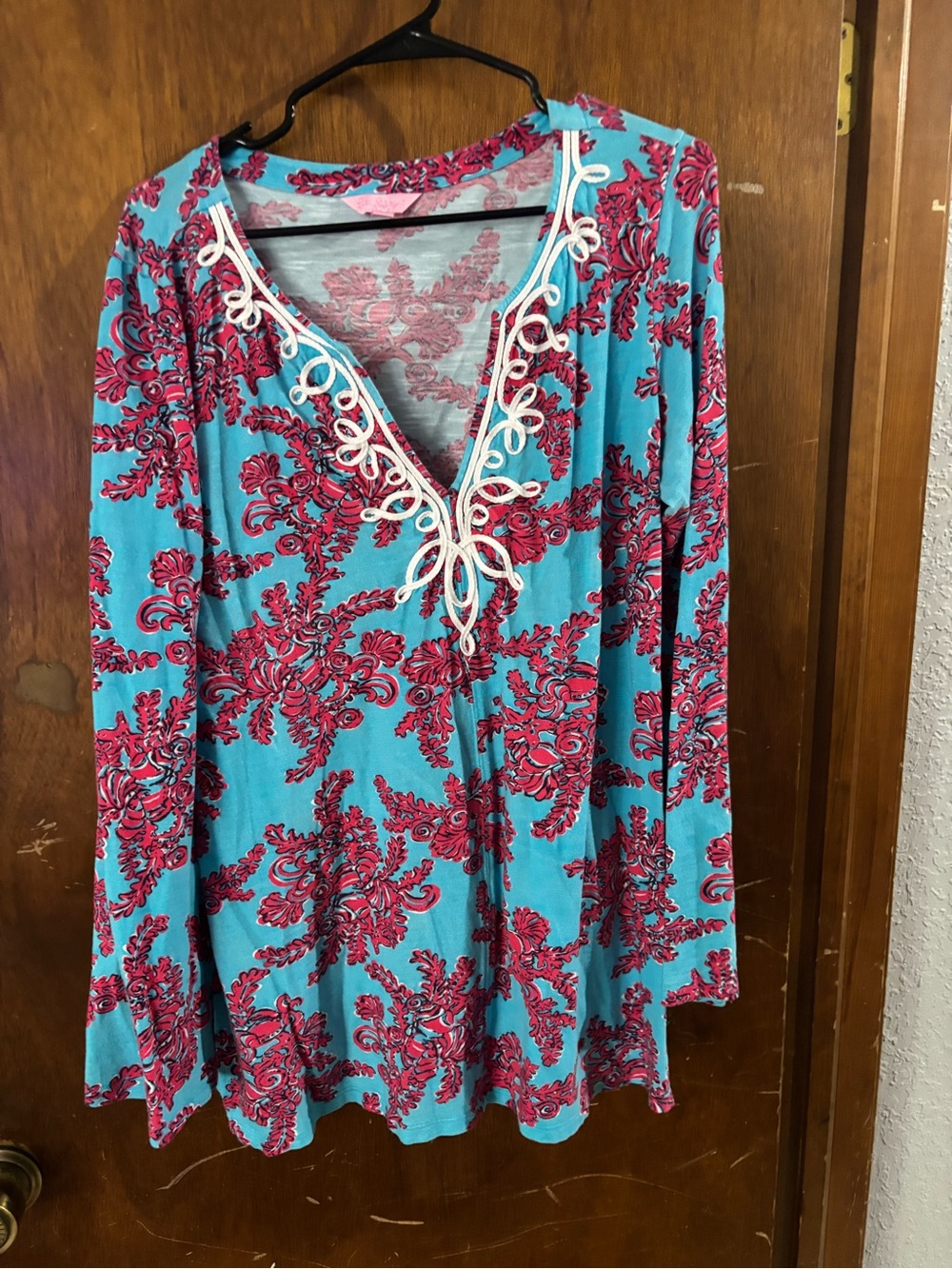 Lilly Pulitzer Turquoise and Fuchsia Floral V-Neck Tunic